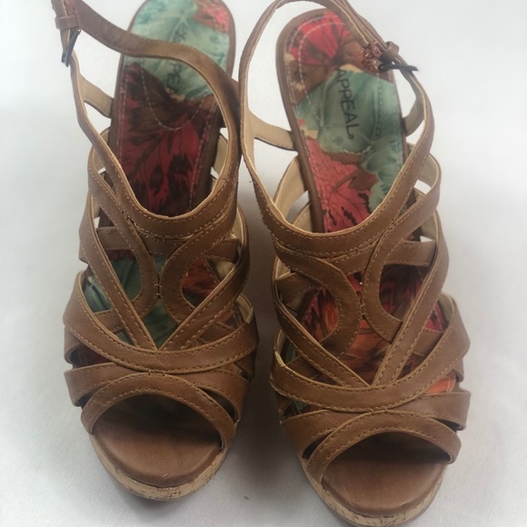 BROWN WEDGE OPEN TOE HEELS / SIZE 7.5 - Picture 2 of 7